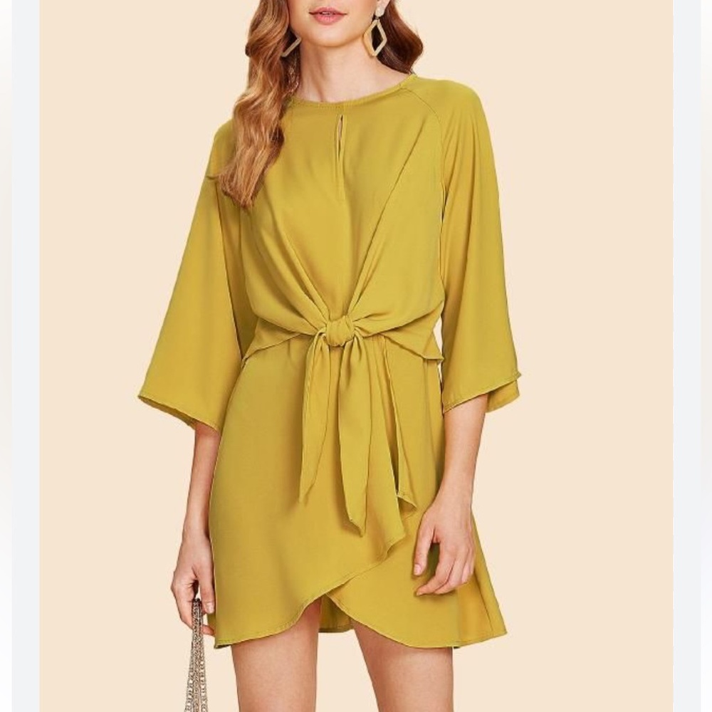 TOPSHOP Casual Open Back Tie Front Faux Wrap Mini Dress